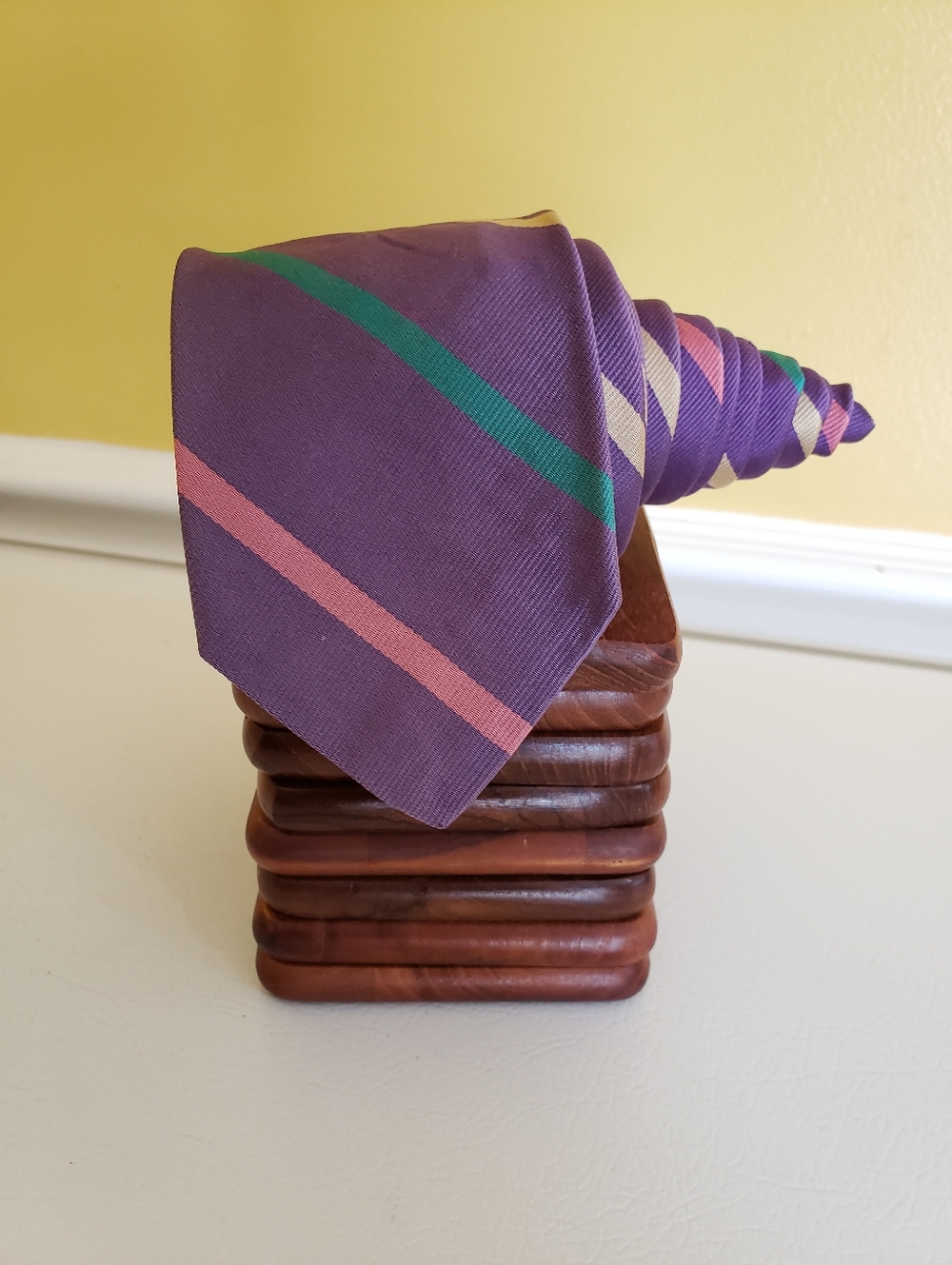 ROBERT TALBOTT Men's Hand Sewn Silk Striped Neck Tie (58"x3") Purple/Gold {USA}
